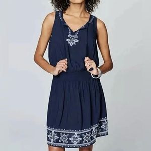 J Jill Embroidered Peasant Smocked Sleeveless Dress Size S